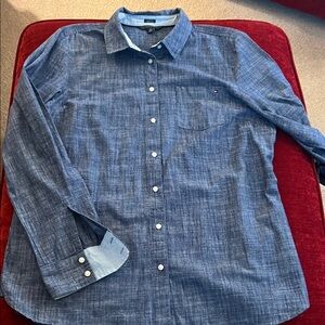 Button down cotton top.  100% Cotton. XL. White buttons. Classic fit. Chambray.